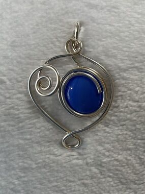 Handcrafted Sterling Wire Heart Pendant with Cobalt Sea Glass Cabochon